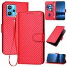 For Realme 9 Pro+ YX0070 Carbon Fiber Buckle Leather Phone Case with Lanyard(Red) - 1