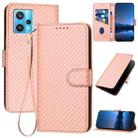 For Realme 9 Pro+ YX0070 Carbon Fiber Buckle Leather Phone Case with Lanyard(Pink) - 1