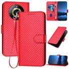 For Realme 11 5G Global YX0070 Carbon Fiber Buckle Leather Phone Case with Lanyard(Red) - 1