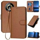 For Realme 11 5G Global YX0070 Carbon Fiber Buckle Leather Phone Case with Lanyard(Coffee) - 1