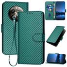 For Realme 12 Pro YX0070 Carbon Fiber Buckle Leather Phone Case with Lanyard(Dark Green) - 1