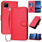 For Realme C12/C15/C25/C25s/Narzo 30A YX0070 Carbon Fiber Buckle Leather Phone Case with Lanyard(Red) - 1