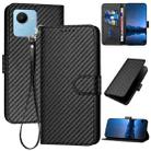 For Realme C30 4G/Narzo 50i Prime/C30s YX0070 Carbon Fiber Buckle Leather Phone Case with Lanyard(Black) - 1