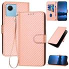 For Realme C30 4G/Narzo 50i Prime/C30s YX0070 Carbon Fiber Buckle Leather Phone Case with Lanyard(Pink) - 1