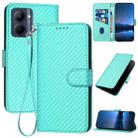 For Realme C33 2022 / C33 2023 Global YX0070 Carbon Fiber Buckle Leather Phone Case with Lanyard(Light Blue) - 1