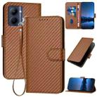 For Realme C33 2022 / C33 2023 Global YX0070 Carbon Fiber Buckle Leather Phone Case with Lanyard(Coffee) - 1