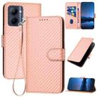 For Realme C33 2022 / C33 2023 Global YX0070 Carbon Fiber Buckle Leather Phone Case with Lanyard(Pink) - 1