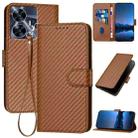 For Realme C55 4G Global / Narzo N55 YX0070 Carbon Fiber Buckle Leather Phone Case with Lanyard(Coffee) - 1