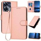 For Realme C55 4G Global / Narzo N55 YX0070 Carbon Fiber Buckle Leather Phone Case with Lanyard(Pink) - 1