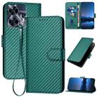 For Realme C55 4G Global / Narzo N55 YX0070 Carbon Fiber Buckle Leather Phone Case with Lanyard(Dark Green) - 1