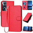 For Realme C65 4G YX0070 Carbon Fiber Buckle Leather Phone Case with Lanyard(Red) - 1