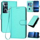 For Realme C65 4G YX0070 Carbon Fiber Buckle Leather Phone Case with Lanyard(Light Blue) - 1