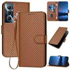 For Realme C65 4G YX0070 Carbon Fiber Buckle Leather Phone Case with Lanyard(Coffee) - 1