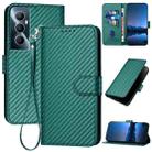 For Realme C65 4G YX0070 Carbon Fiber Buckle Leather Phone Case with Lanyard(Dark Green) - 1