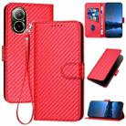 For Realme C67 4G Global YX0070 Carbon Fiber Buckle Leather Phone Case with Lanyard(Red) - 1