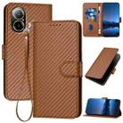For Realme C67 4G Global YX0070 Carbon Fiber Buckle Leather Phone Case with Lanyard(Coffee) - 1