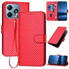 For Realme C63 / C61 Global YX0070 Carbon Fiber Buckle Leather Phone Case with Lanyard(Red) - 1