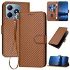 For Realme C63 / C61 Global YX0070 Carbon Fiber Buckle Leather Phone Case with Lanyard(Coffee) - 1