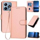 For Realme C63 / C61 Global YX0070 Carbon Fiber Buckle Leather Phone Case with Lanyard(Pink) - 1