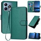 For Realme C63 / C61 Global YX0070 Carbon Fiber Buckle Leather Phone Case with Lanyard(Dark Green) - 1