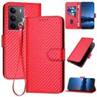 For Realme C75 Global YX0070 Carbon Fiber Buckle Leather Phone Case with Lanyard(Red) - 1