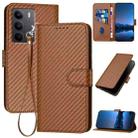 For Realme C75 Global YX0070 Carbon Fiber Buckle Leather Phone Case with Lanyard(Coffee) - 1