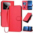 For Realme GT7 Pro YX0070 Carbon Fiber Buckle Leather Phone Case with Lanyard(Red) - 1