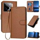 For Realme GT7 Pro YX0070 Carbon Fiber Buckle Leather Phone Case with Lanyard(Coffee) - 1