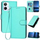 For Realme 10 4G YX0070 Carbon Fiber Buckle Leather Phone Case with Lanyard(Light Blue) - 1