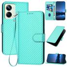 For Realme 10 Pro YX0070 Carbon Fiber Buckle Leather Phone Case with Lanyard(Light Blue) - 1