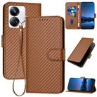 For Realme 10 Pro+ YX0070 Carbon Fiber Buckle Leather Phone Case with Lanyard(Coffee) - 1