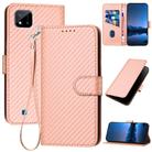 For Realme C20 / C11 2021 / C21 YX0070 Carbon Fiber Buckle Leather Phone Case with Lanyard(Pink) - 1