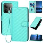 For Realme GT 6 / GT 6T YX0070 Carbon Fiber Buckle Leather Phone Case with Lanyard(Light Blue) - 1