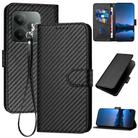 For Realme GT 6 / GT 6T YX0070 Carbon Fiber Buckle Leather Phone Case with Lanyard(Black) - 1