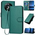For Realme GT5 Pro YX0070 Carbon Fiber Buckle Leather Phone Case with Lanyard(Dark Green) - 1