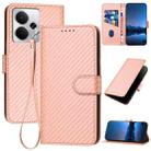For Realme 14 / P3 5G Global YX0070 Carbon Fiber Buckle Leather Phone Case with Lanyard(Pink) - 1