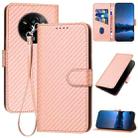 For Realme 14 Pro YX0070 Carbon Fiber Buckle Leather Phone Case with Lanyard(Pink) - 1