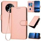 For Realme 14 Pro+ YX0070 Carbon Fiber Buckle Leather Phone Case with Lanyard(Pink) - 1