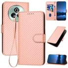 For Realme P3 Pro YX0070 Carbon Fiber Buckle Leather Phone Case with Lanyard(Pink) - 1