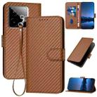 For Realme GT 7 India YX0070 Carbon Fiber Buckle Leather Phone Case with Lanyard(Coffee) - 1