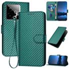 For Realme GT 7 India YX0070 Carbon Fiber Buckle Leather Phone Case with Lanyard(Dark Green) - 1