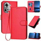 For OPPO Reno11 Global YX0070 Carbon Fiber Buckle Leather Phone Case with Lanyard(Red) - 1