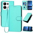 For OPPO Reno8 Pro Global YX0070 Carbon Fiber Buckle Leather Phone Case with Lanyard(Light Blue) - 1