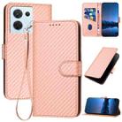 For OPPO Reno8 5G Global YX0070 Carbon Fiber Buckle Leather Phone Case with Lanyard(Pink) - 1