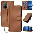 For OPPO A94 5G / F19 Pro+ YX0070 Carbon Fiber Buckle Leather Phone Case with Lanyard(Coffee) - 1