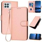 For OPPO A93 4G / Reno4 F / F17 Pro YX0070 Carbon Fiber Buckle Leather Phone Case with Lanyard(Pink) - 1