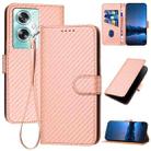 For OPPO A79 5G YX0070 Carbon Fiber Buckle Leather Phone Case with Lanyard(Pink) - 1