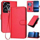 For OPPO A59 5G YX0070 Carbon Fiber Buckle Leather Phone Case with Lanyard(Red) - 1