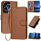 For OPPO A59 5G YX0070 Carbon Fiber Buckle Leather Phone Case with Lanyard(Coffee) - 1