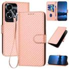 For OPPO A59 5G YX0070 Carbon Fiber Buckle Leather Phone Case with Lanyard(Pink) - 1